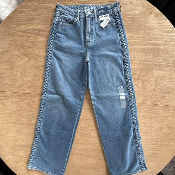 NWT Old Navy Extra High Rise Sky-Hi Wide Leg Jeans with Braiding, Size 4 - Picture 5 of 10